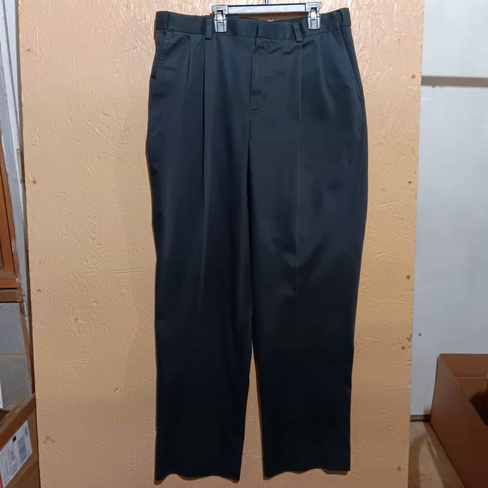 LL Bean Comfort Waist Mens Dress Pants Blue Straight Pleated Cotton Size 36